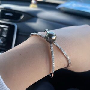 Tahitian pearl silver bracelet adjustable size